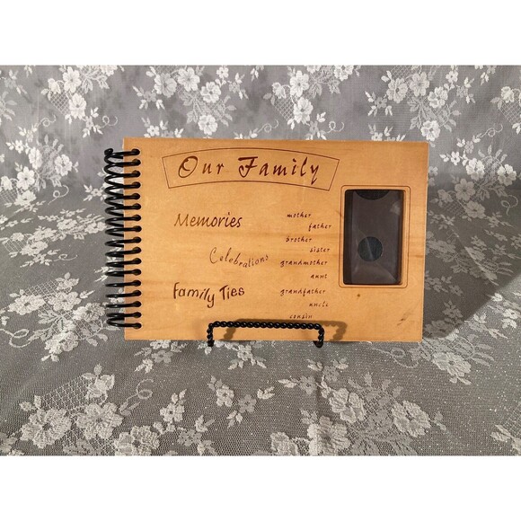 Wood Cover Photo Album Laser Engraved "Our Family" 12 Page 4x6 Photos Mom Gift - Picture 1 of 6